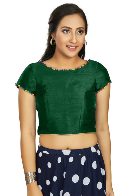 Aastha Fashion Women's Bottle Green Art Silk Designer Party Wear Readymade Blouse