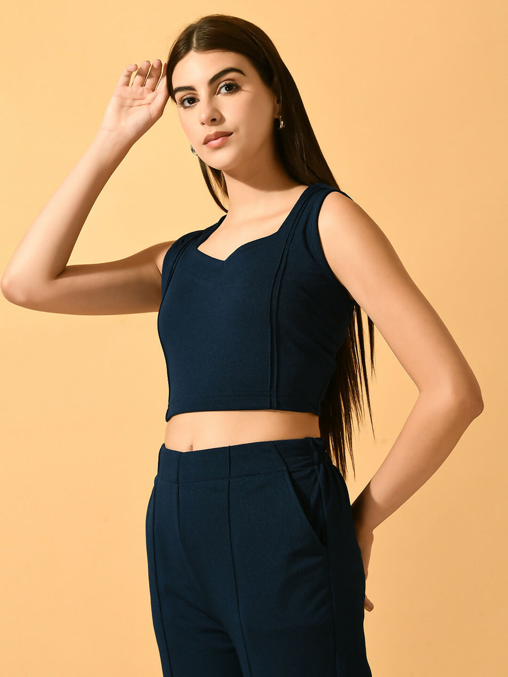 Myshka Women's Navy Blue Solid Party Top