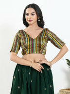 Joban Fashion Green Multi Brocade Padded Blouse With V Neck Elbow Sleeves - Distacart