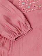 Pink Chinon Yoke Embroidered A-line Top - Tarini