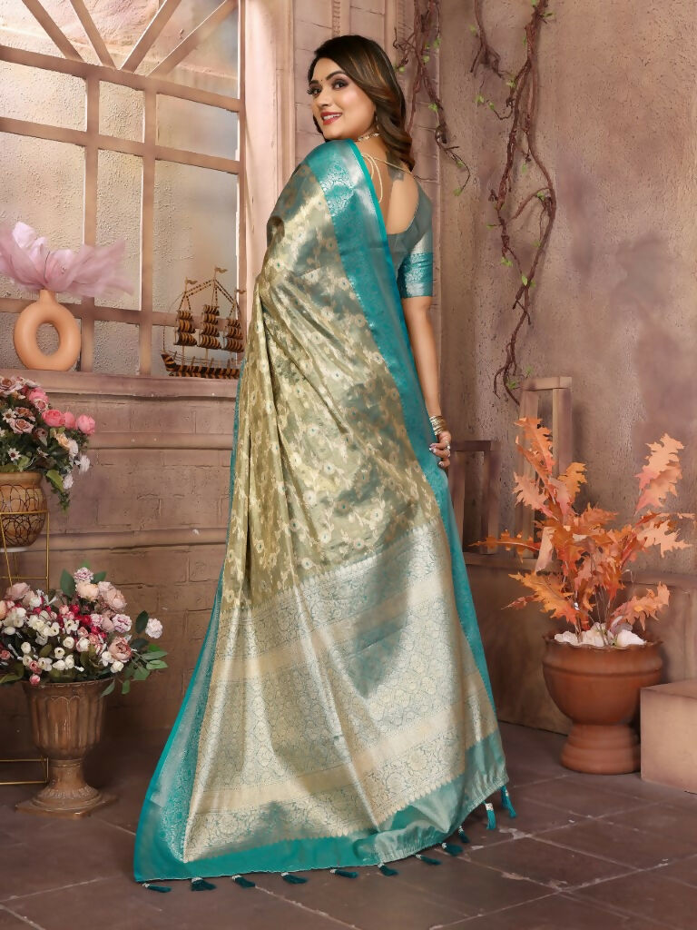 Anaita Blue Tissue Silk With Zari Weaving Saree With Blouse