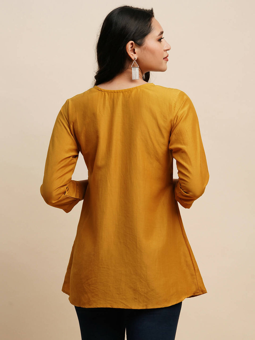 Mustard Chinon Embroidered Top - Tarini