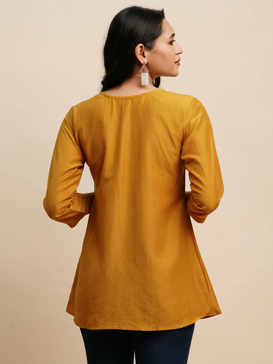 Mustard Chinon Embroidered Top - Tarini