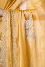 Yellow Burburry silk Swarovski Designer Work Saree - Shezlin