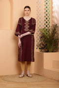 Cheera Women Stylish Hand Block Printed Cotton Blend Flared Kurta - Maroon