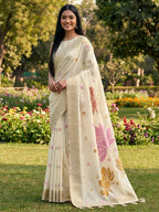 Shree Shyam Fashion White Linen Cotton Saree - Distacart