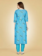 Jyoti Fashion Women's Sky Blue Viscose Rayon Embroidered Kurta Pant Set