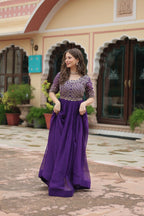 Joban Fashion Purple Georgette Sequence Embroidery Work Gown - Distacart