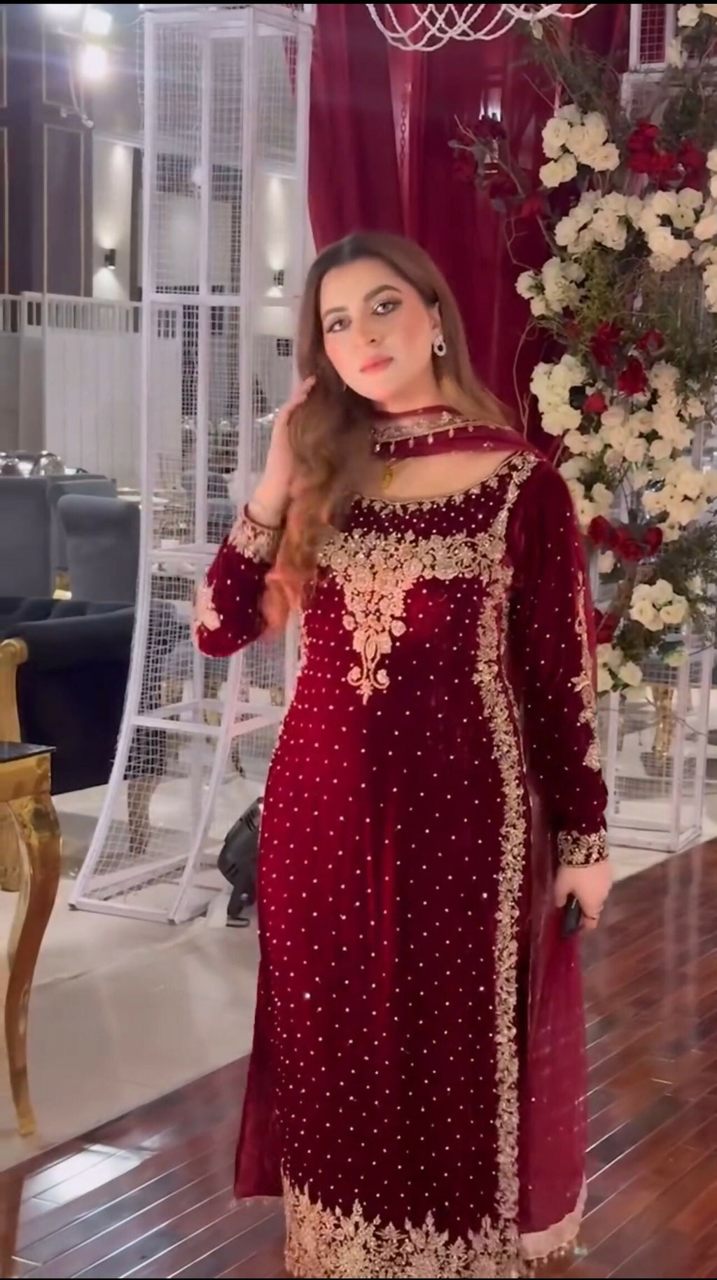 Joban Fashion Wine Velvet Sequence Embroidery Work Kurta Set - Distacart