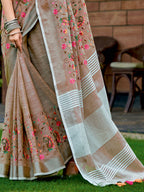 Shree Shyam Fashion Linen Brown Saree - Distacart