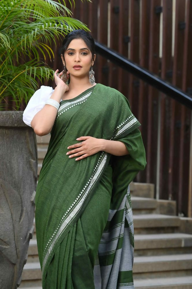 Beatitude Green Cotton Handloom Saree