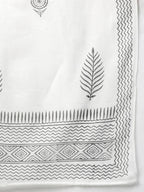 Yufta Women Black & White Yoke Design Thread Work Cotton Kurta with Palazzo & Dupatta