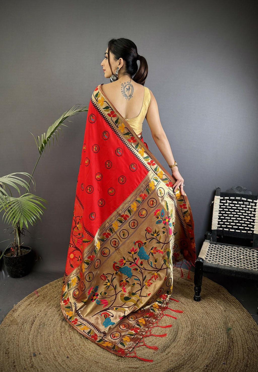 Joban Fashion Red Paithani Soft Silk Meenakari Saree - Distacart