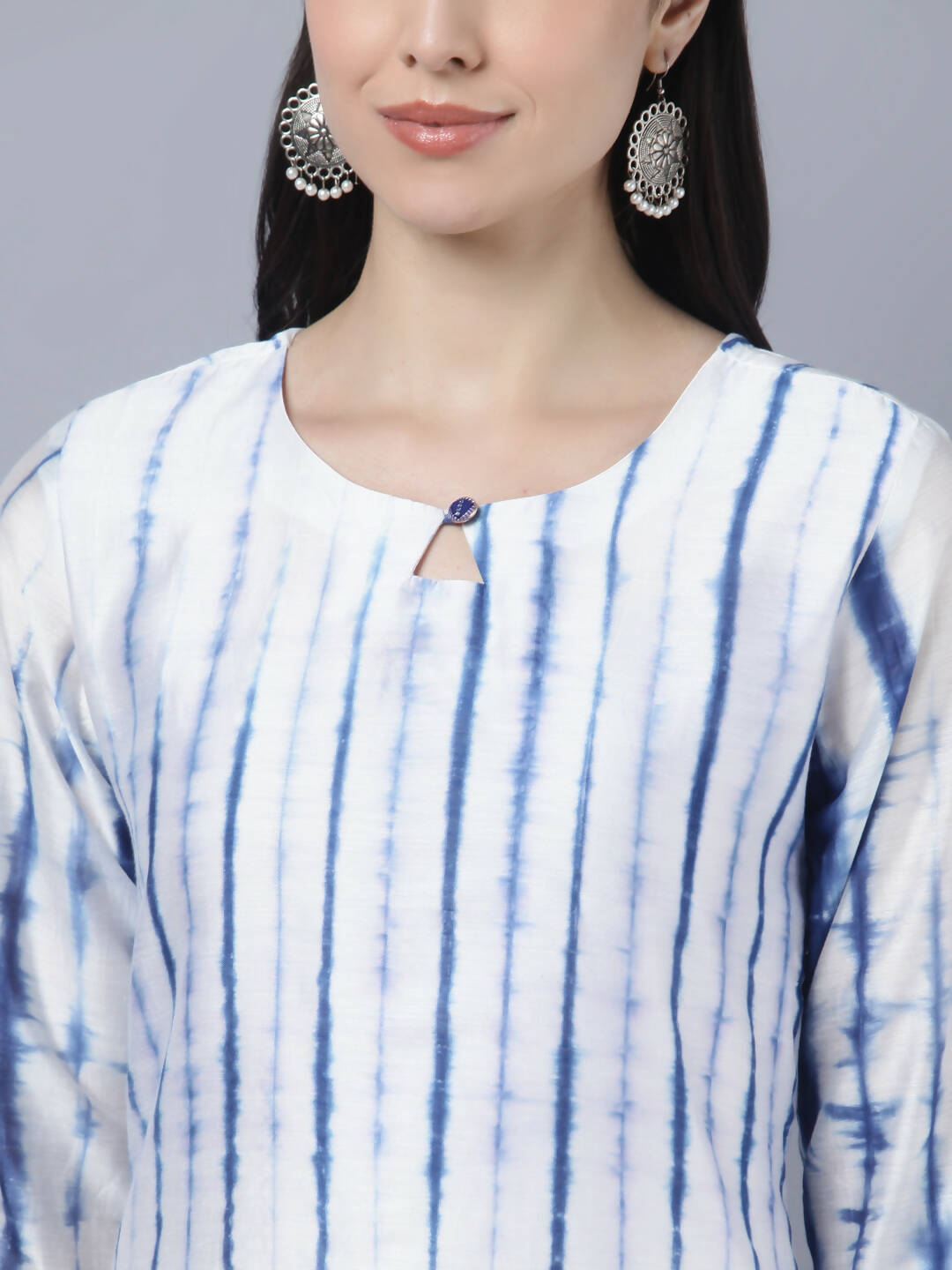 Myshka Women White Blue Tie Dyed Kurta Trousers With Dupatta Set - Distacart