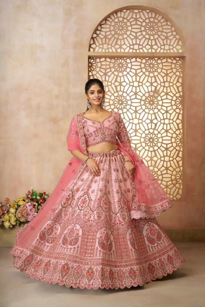 Kesar Fab Pink Silk Embroidered Lehenga