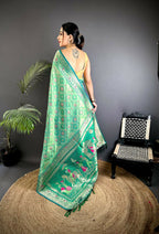 Joban Fashion Bottle Green Butti Motifs Soft Silk Patola Saree - Distacart