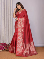 Joban Fashion Banarasi Red Jacquard WovenSoft Silk Saree - Distacart