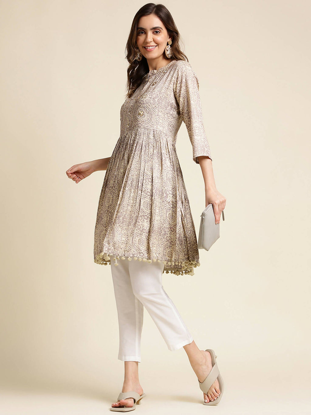 Grey Chiffon Paisley Printed Top - Himanshi
