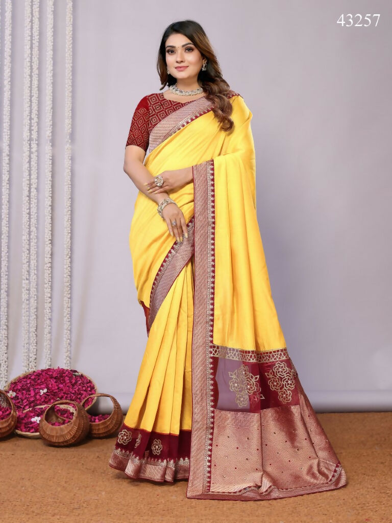 Yellow Silk Georgette Cord And Sequins Embroidery Laser Cut Applique Work Saree - Norita Saumya