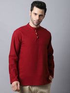 Even Apparels Maroon Pure Cotton Men's Kurta With Band Collar - Distacart