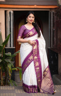Lavender Silk Zari Woven Saree with Unstitched Blouse - Hiral Fashion