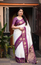 Lavender Silk Zari Woven Saree with Unstitched Blouse - Hiral Fashion