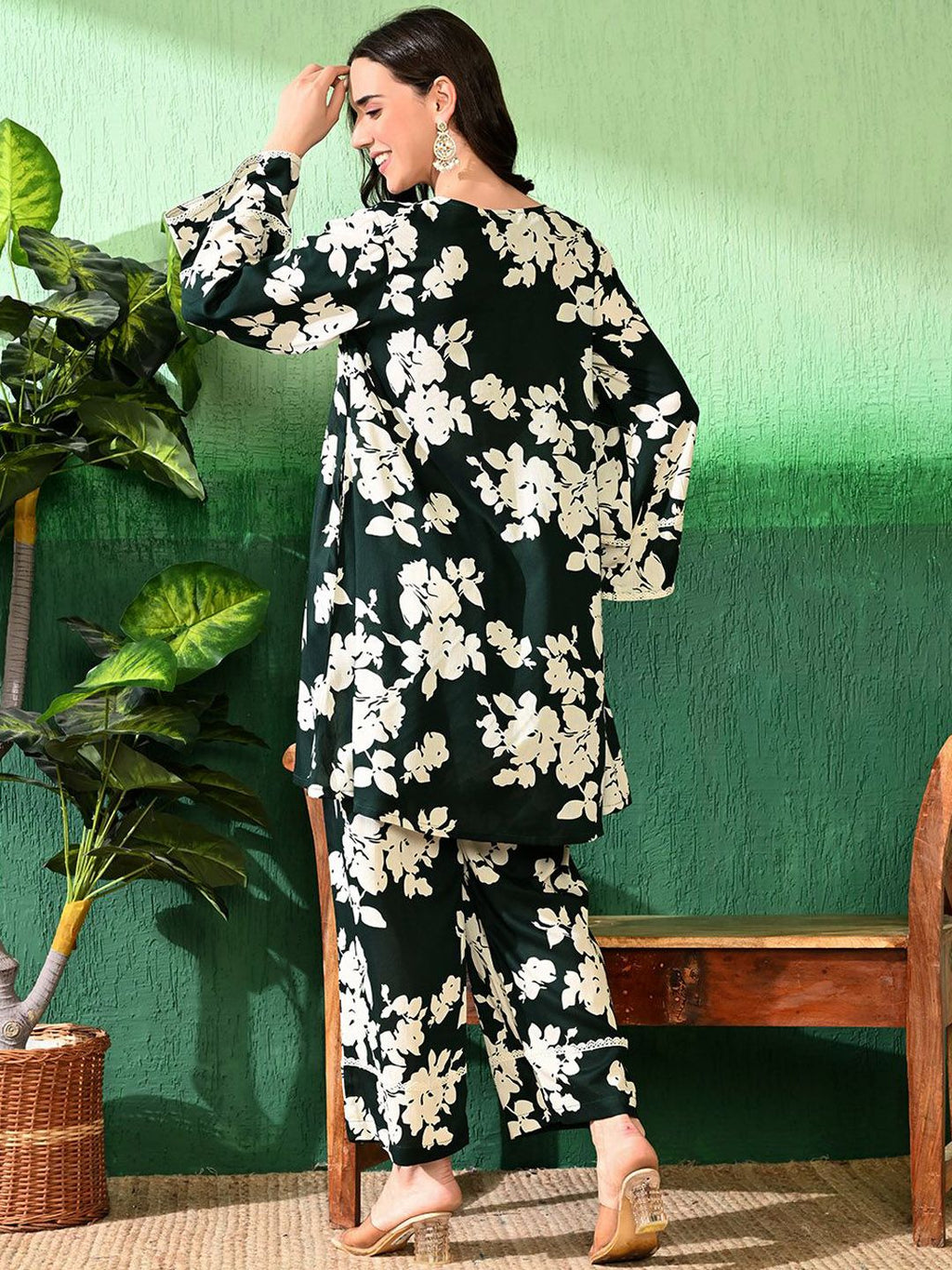 Sangria Printed A-Line Kurti With Trouser