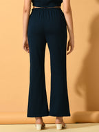 Myshka Women's Navy Blue Flared Party Trouser