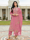 Anaita Pink Cotton Stitched Suit with Embroidery Viscose Multi Thread Work - Distacart