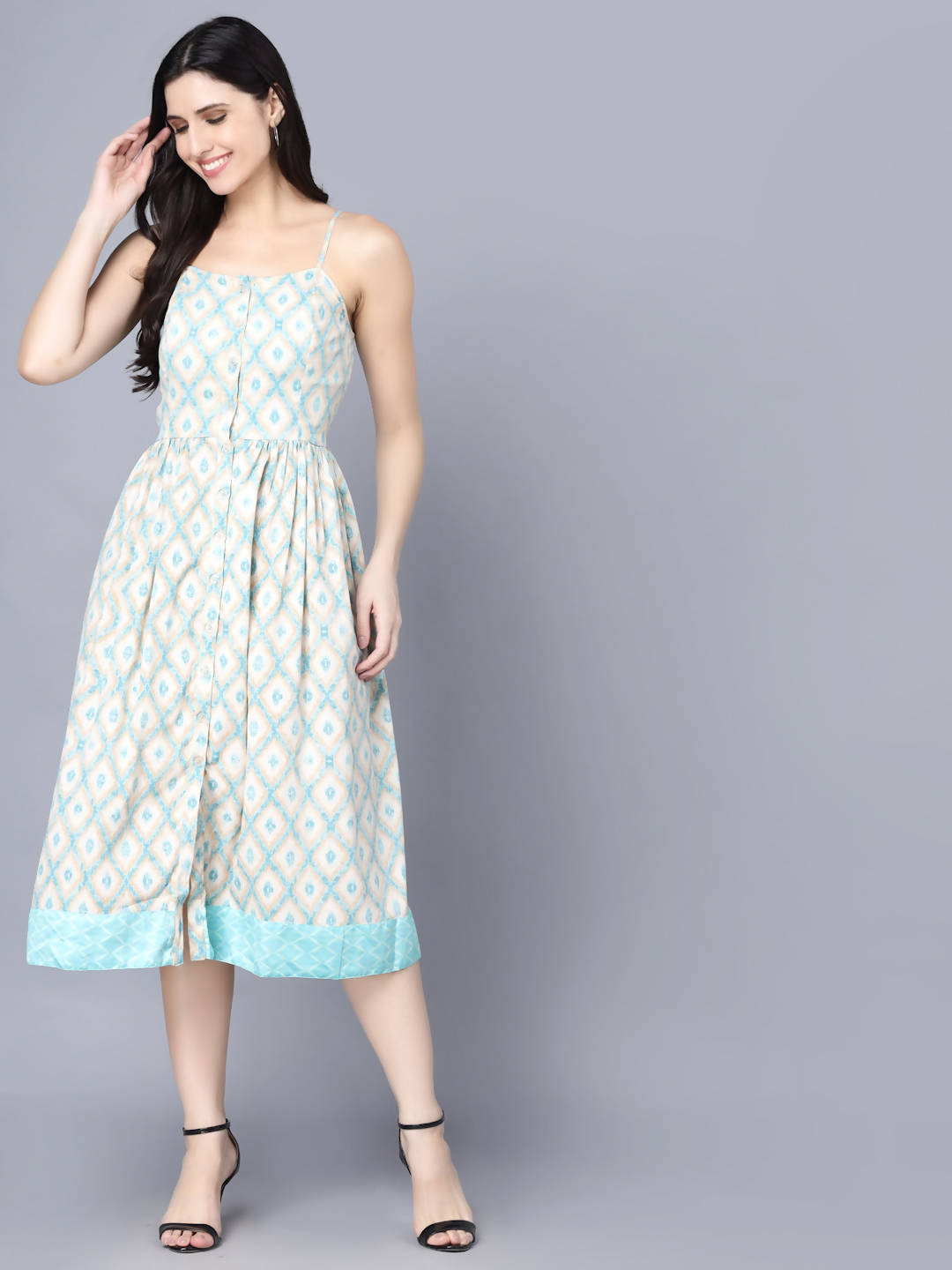 Myshka Multicoloured Floral Organic Cotton Crepe Midi Dress - Distacart