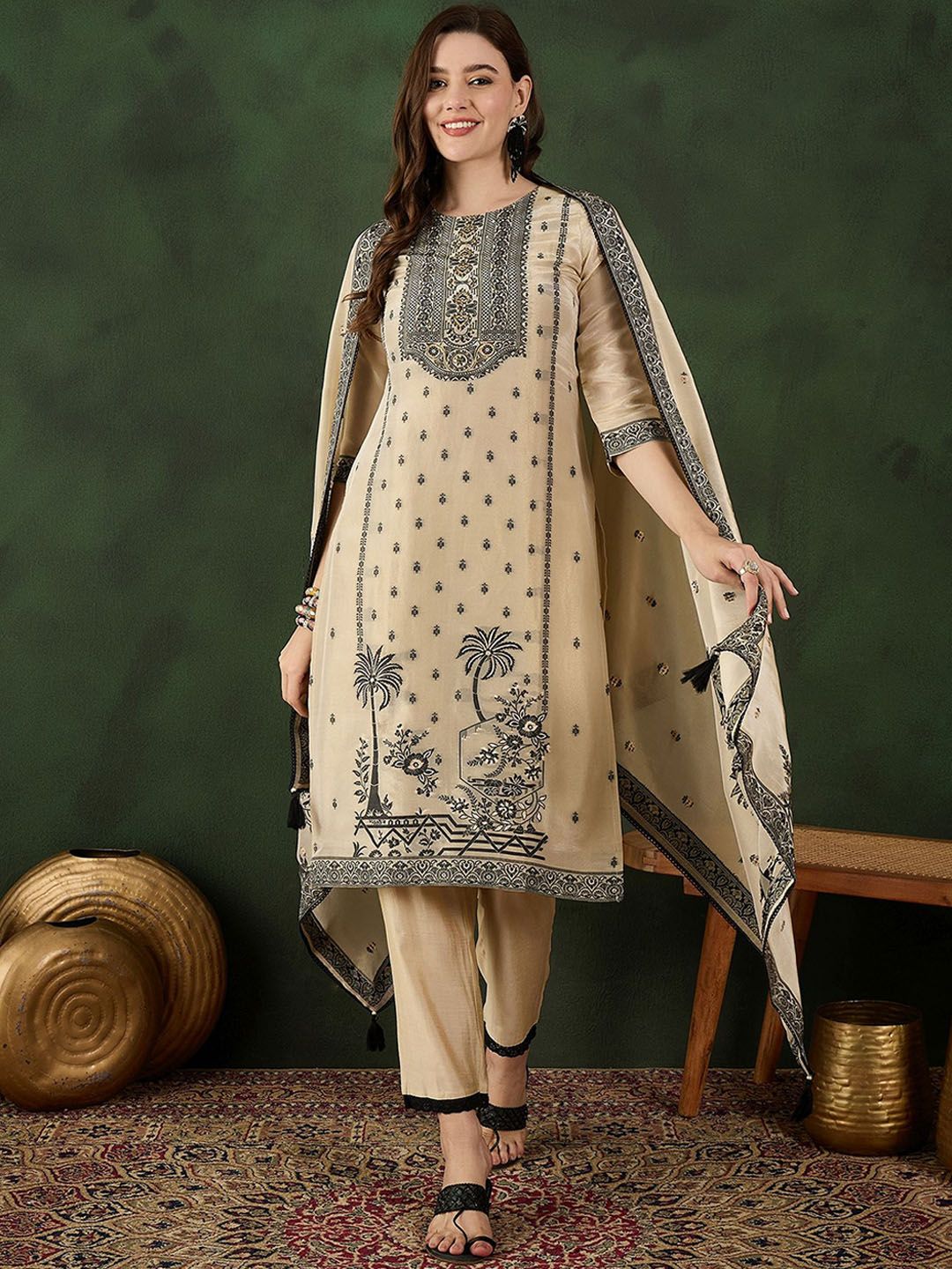 Sangria Embroidered Kurta & Trouser With Dupatta