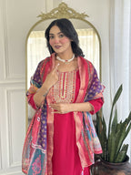 The52 Rani Gorgeous Embroidered Chanderi Silk Fabric Straight Kurta Pant with Dupatta Set - Distacart