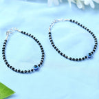 Mominos Fashion Kamal Johar Nazariya Silver With Black Crystals Anklets