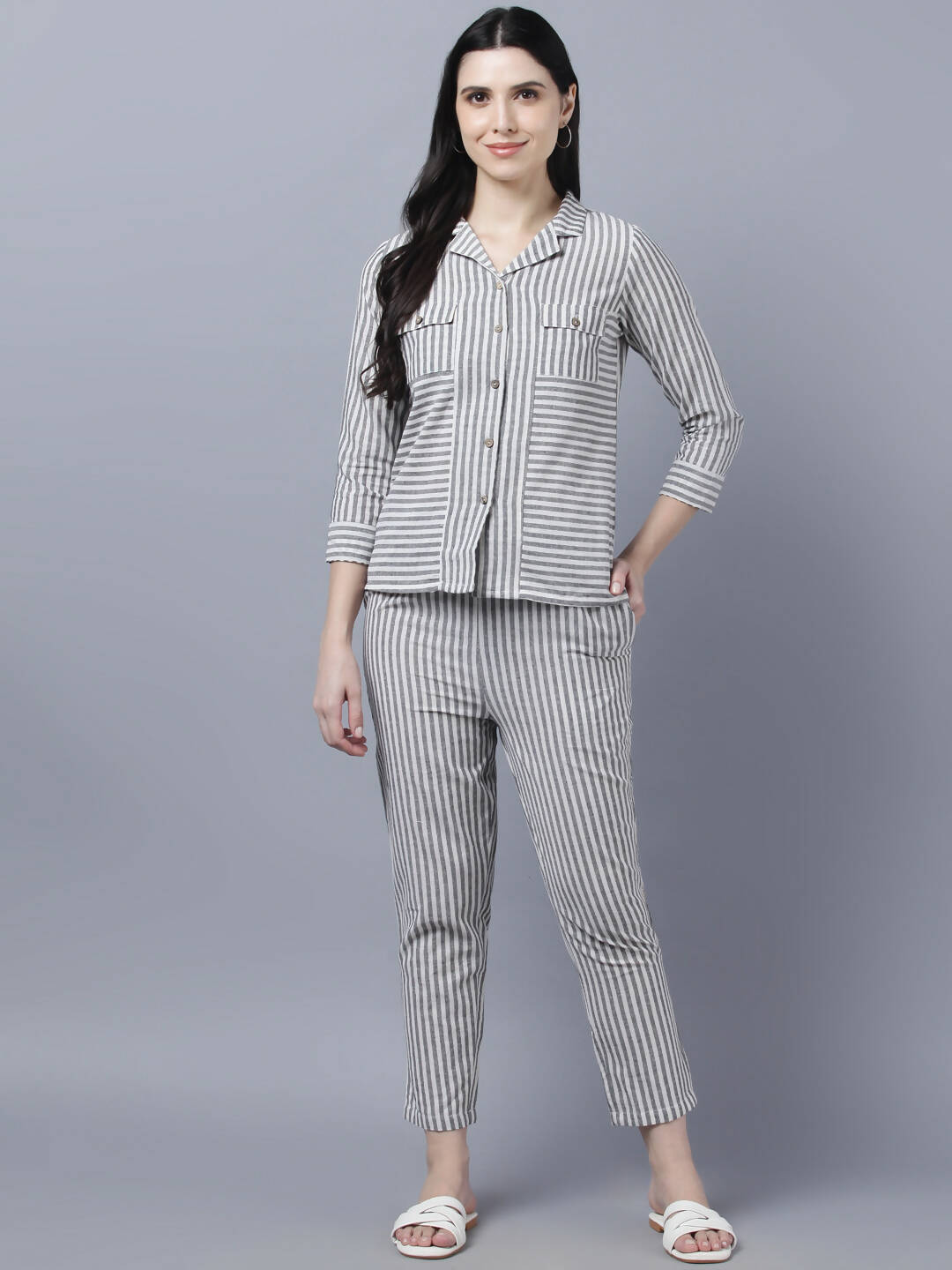 Myshka Stylish Grey 3/4 Sleeve Women's Cords Set - Distacart