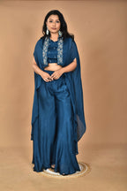 Morchari Women And Hand Embroidery Palazzo Set-Blue