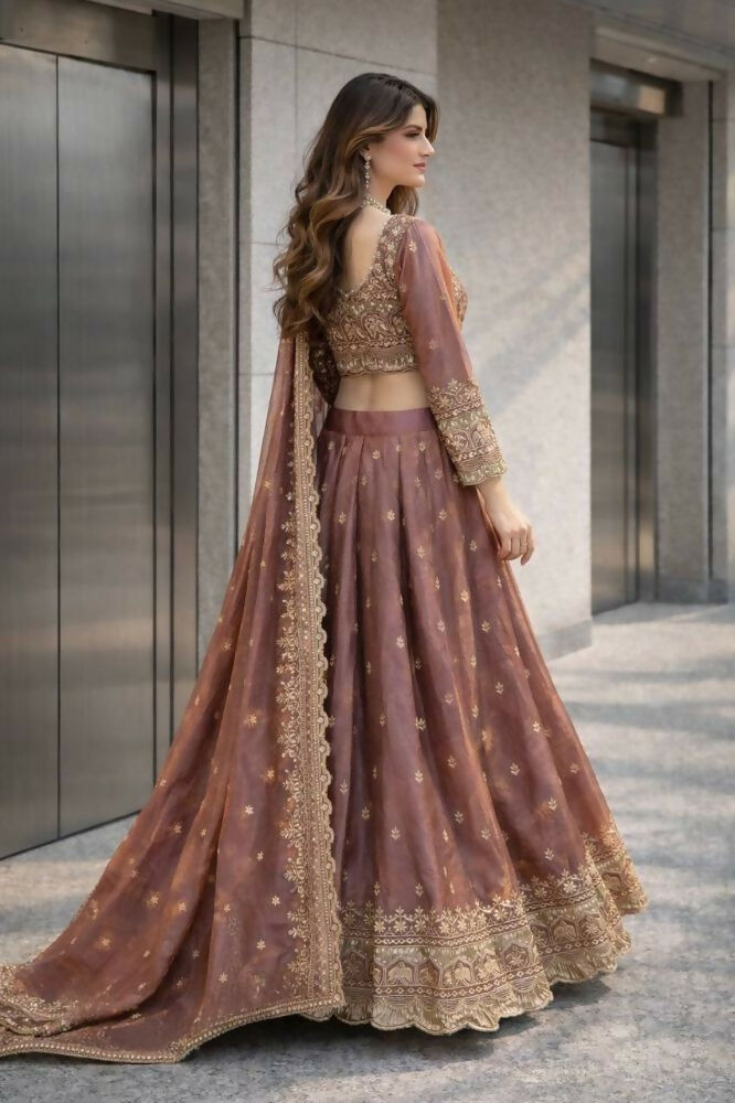 Teeya Creation Onion Color Fendy Satin Heavy Embroidery Work Wedding Wear Stitched Lehenga Choli - Distacart