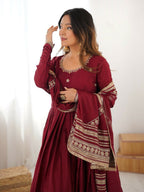 The52 Women's Gorgeous Chinon Silk Fabric Embroidery Work Flared Anarkali Pant and Dupatta Set - Distacart