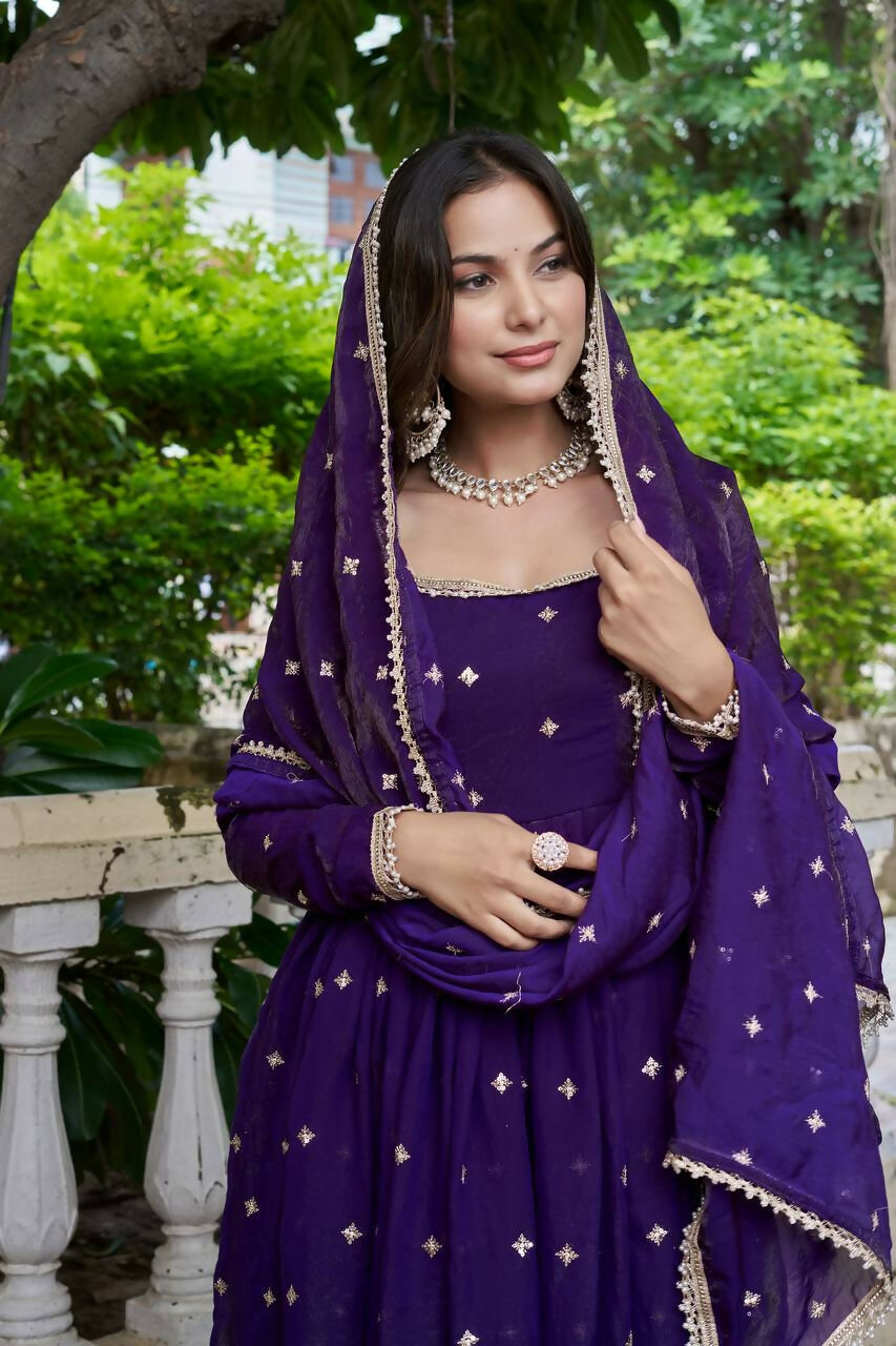 Lehenga Mart Designer Anarkali Suit With Kurta, Pant, Dupatta For Women-Violet - Distacart