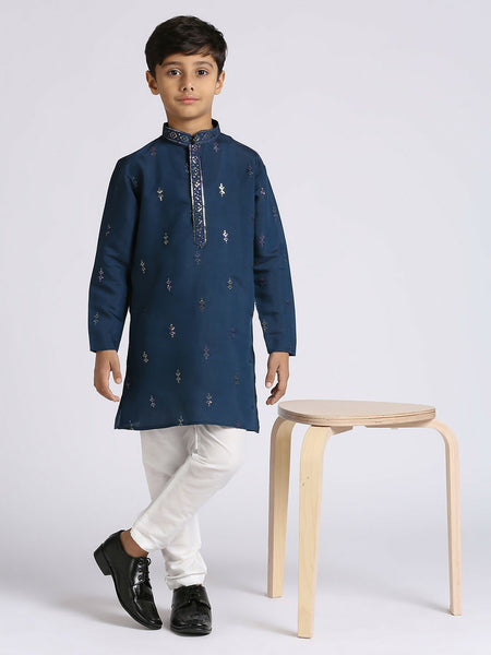 Joban Fashion Kids Island Traditional Ethnic Wear with Silk Sequence Embroidery Full Sleeves Kurta and Pyjama Set - Blue