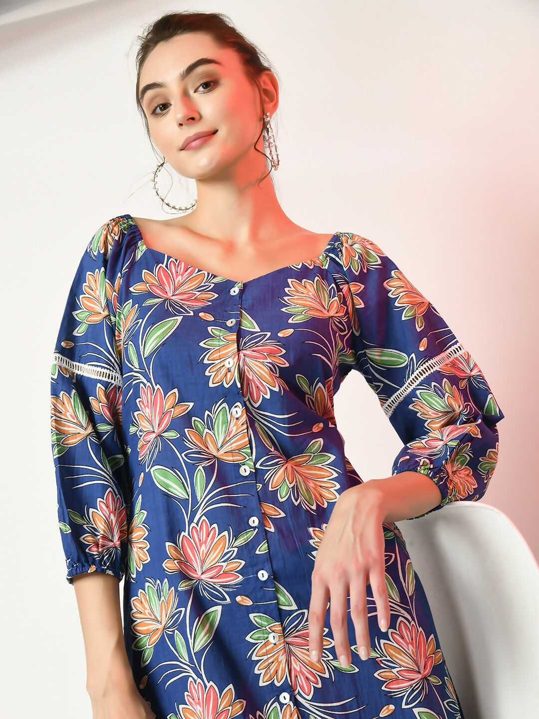 Myshka Women's Blue Printed Dress - Distacart