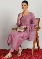Aavyora Women’s Lavender Embroidered Kurta Set with Dupatta - Distacart