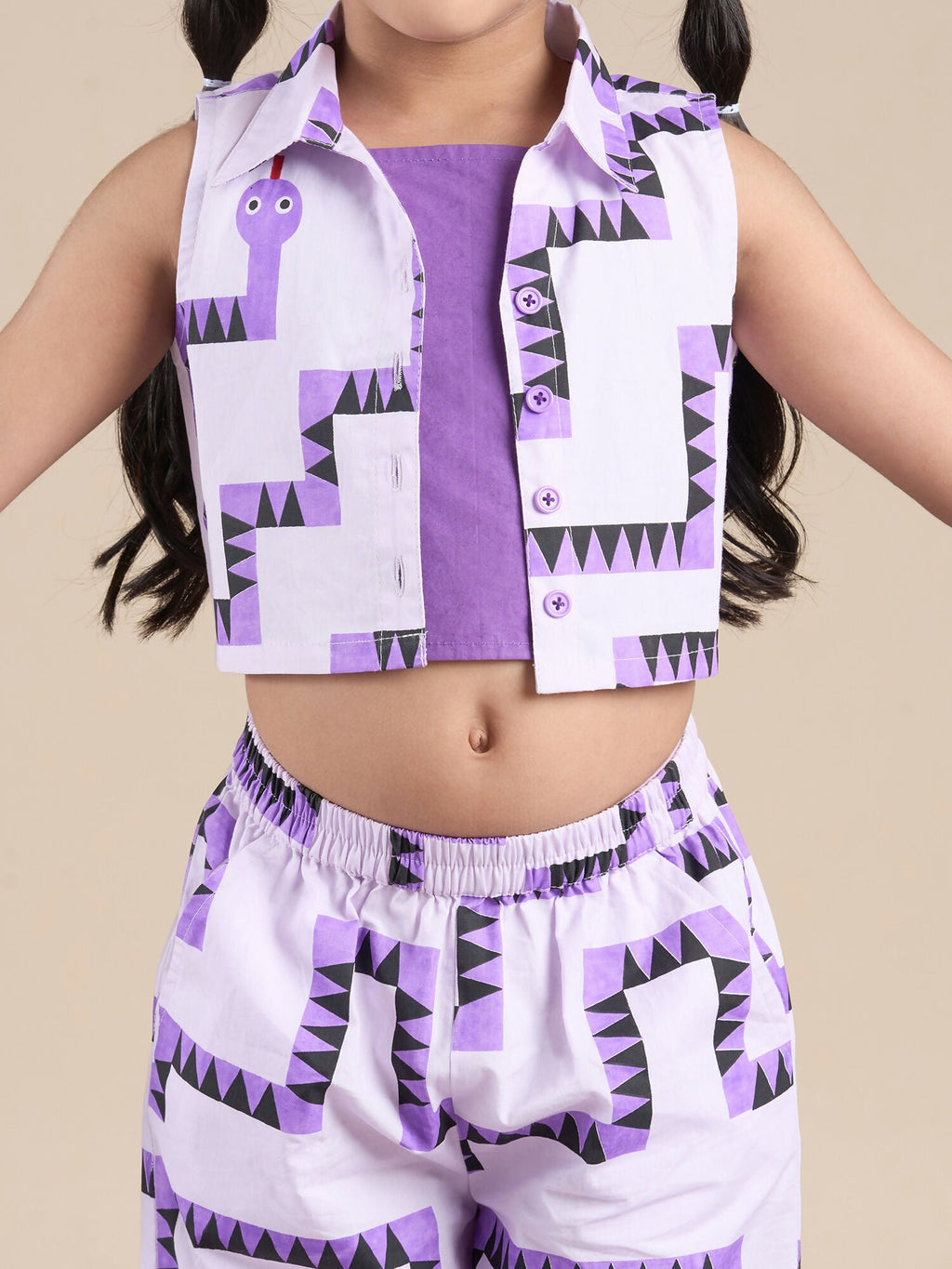 Snakes and Ladders Girls Purple Table Print Top and Pant Set from Siblings Collection