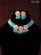 Mominos Fashion Johar Kamal Women's Sky Blue Beads Pearls Gold-Plated Jewellery Set