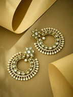 Nuyug 22K Gold-Plated Kundan Studded & Pearl Beaded Floral Chandbali Earrings - Distacart