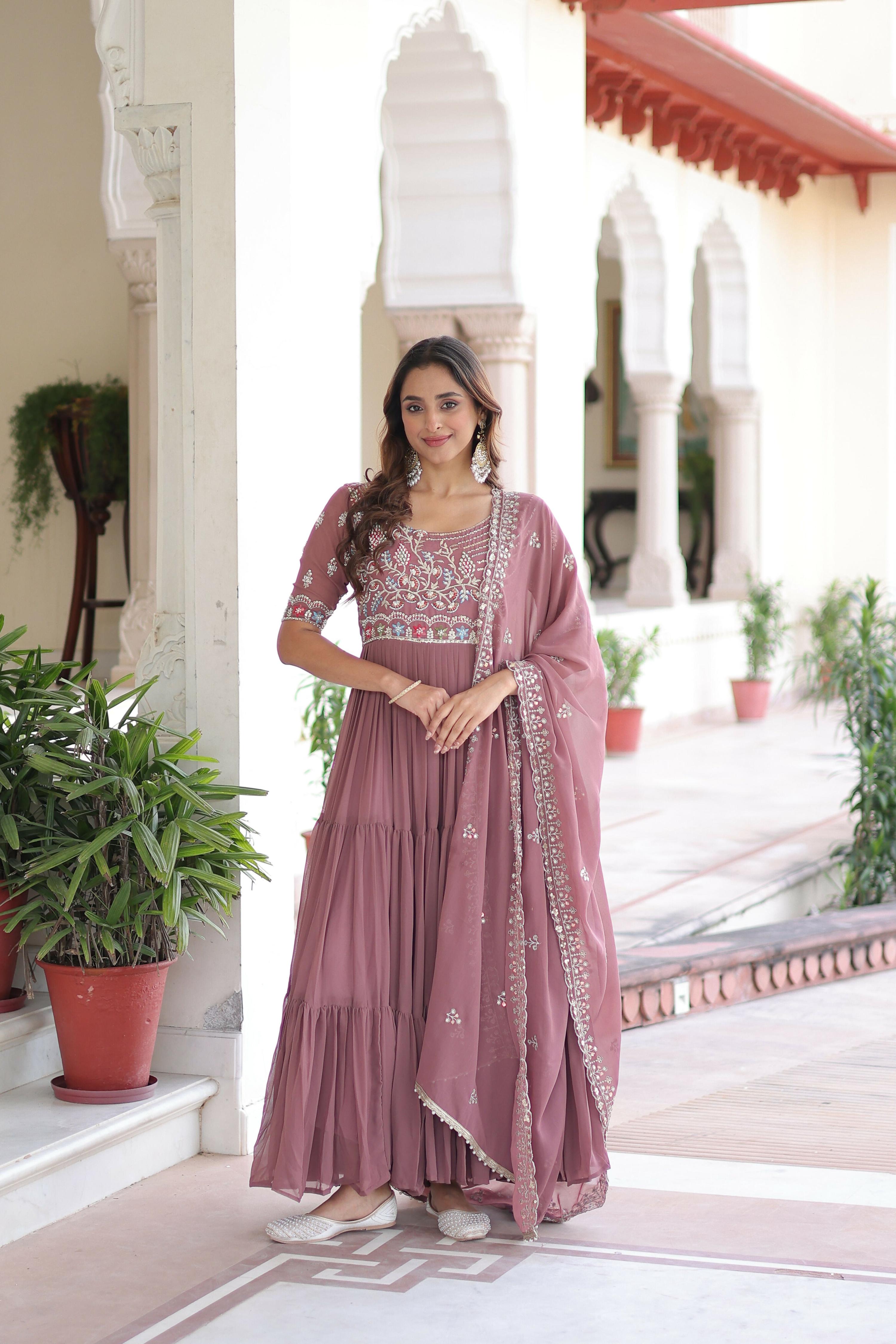 Joban Fashion Peach Readymade Kurta Set With Sequence embroidery Work - Distacart