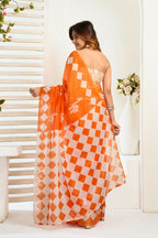Vastranavya Orange Digital Printed Linen Ready To Wear Designer Saree with Unstitched Blouse - Distacart
