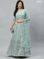 Pista Green Georgette Paper Mirror Embroidery Work Lehenga Choli with Dupatta - Jivika