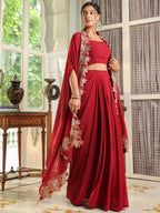 Janasya Maroon Georgette Solid Top Bottom Cape