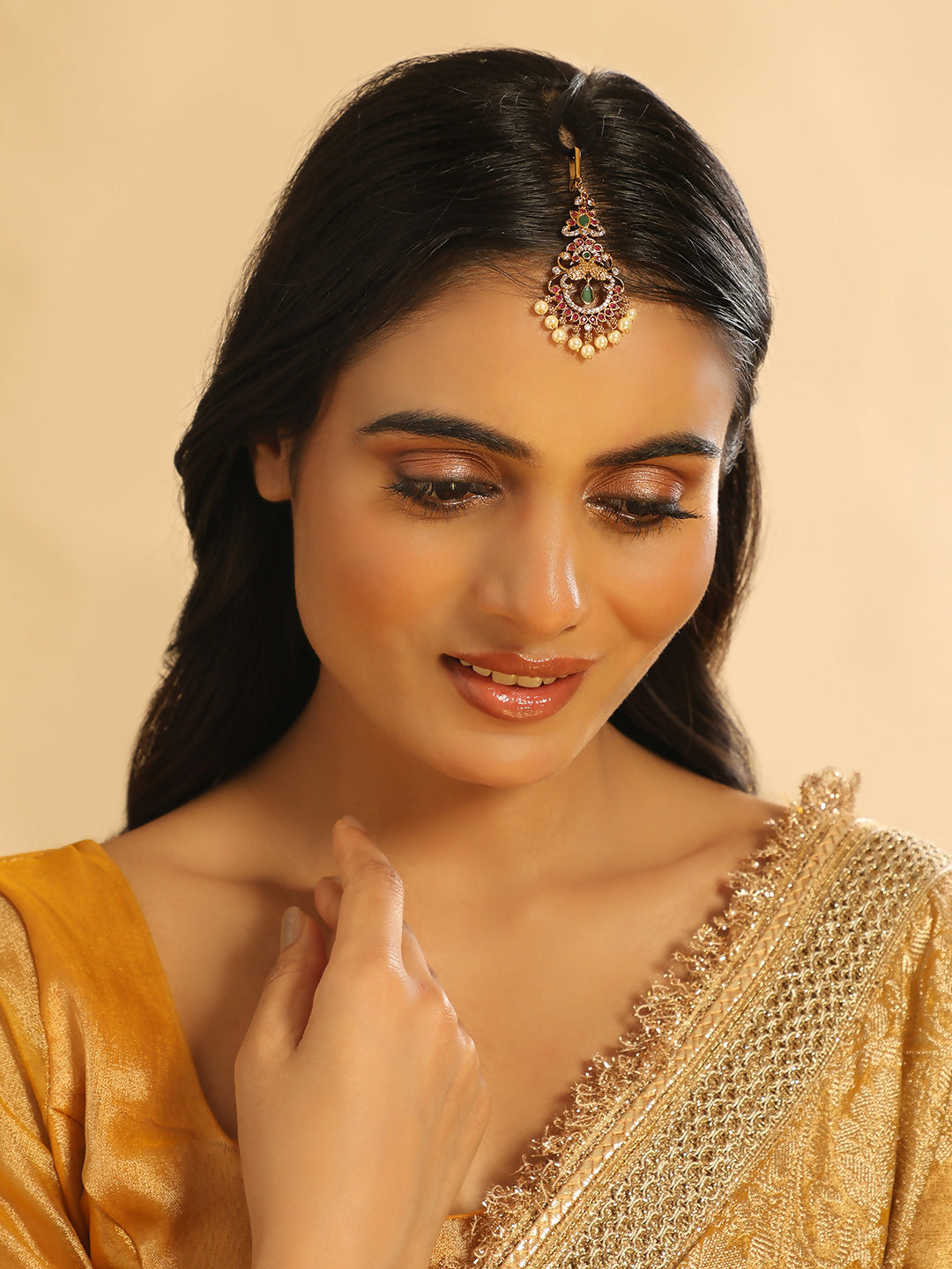 Nuyug 18K Gold Plated Ethereal Dual Color Maang Tikka - Distacart