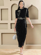 Joban Fashion Women Black Velvet Hand Embellishment Stitched Kurta Set - Distacart
